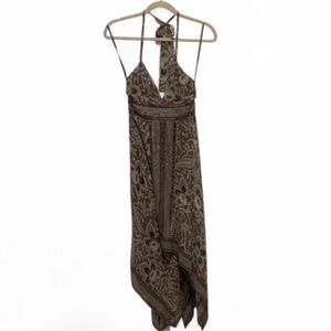 Y2K BCBGMaxAzria Boho Floral Handkerchief Halter Maxi Dress